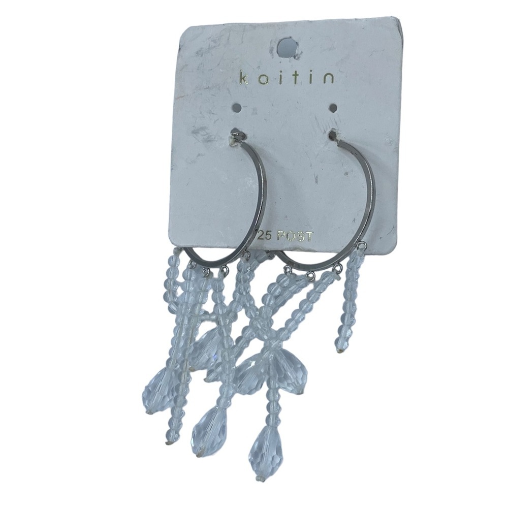 NWT KOITIN beaded Sterling silver hoop earrings fringe